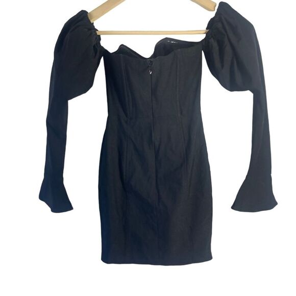 Naked Wardrobe The Statement Black Puff Sleeve Off Shoulder Bodycon Dress Sz XS - Picture 2 of 7